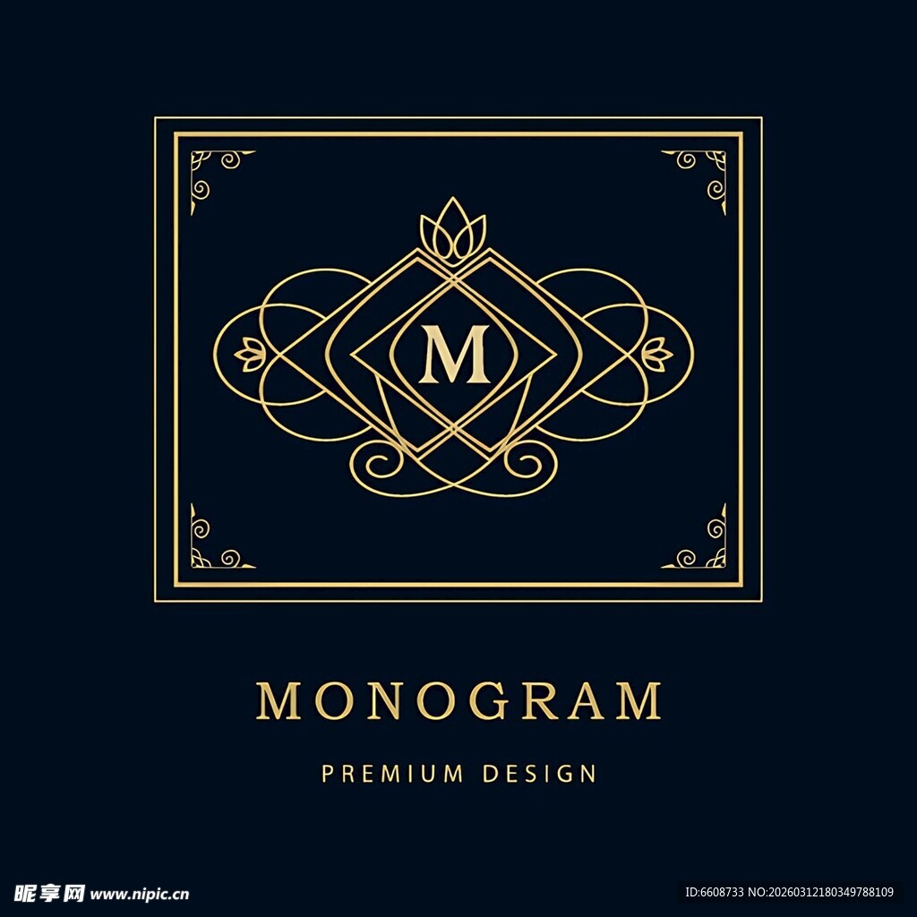奢华金色字母M标志设计