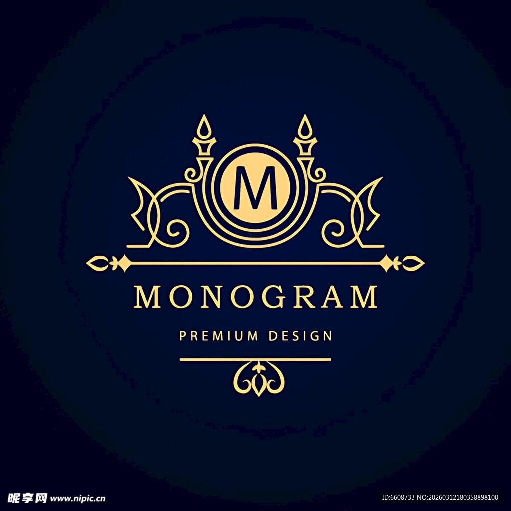 金色奢华字母M标志设计