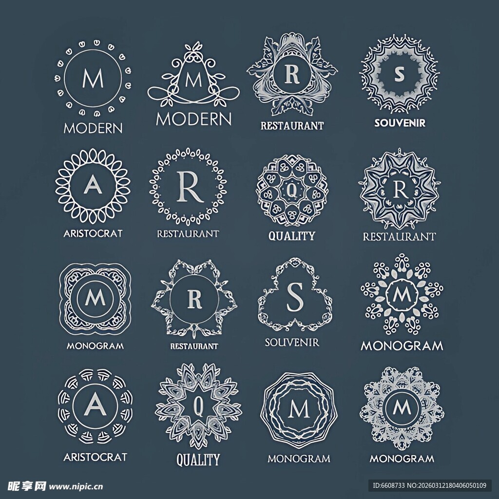 复古优雅装饰性字母标志集