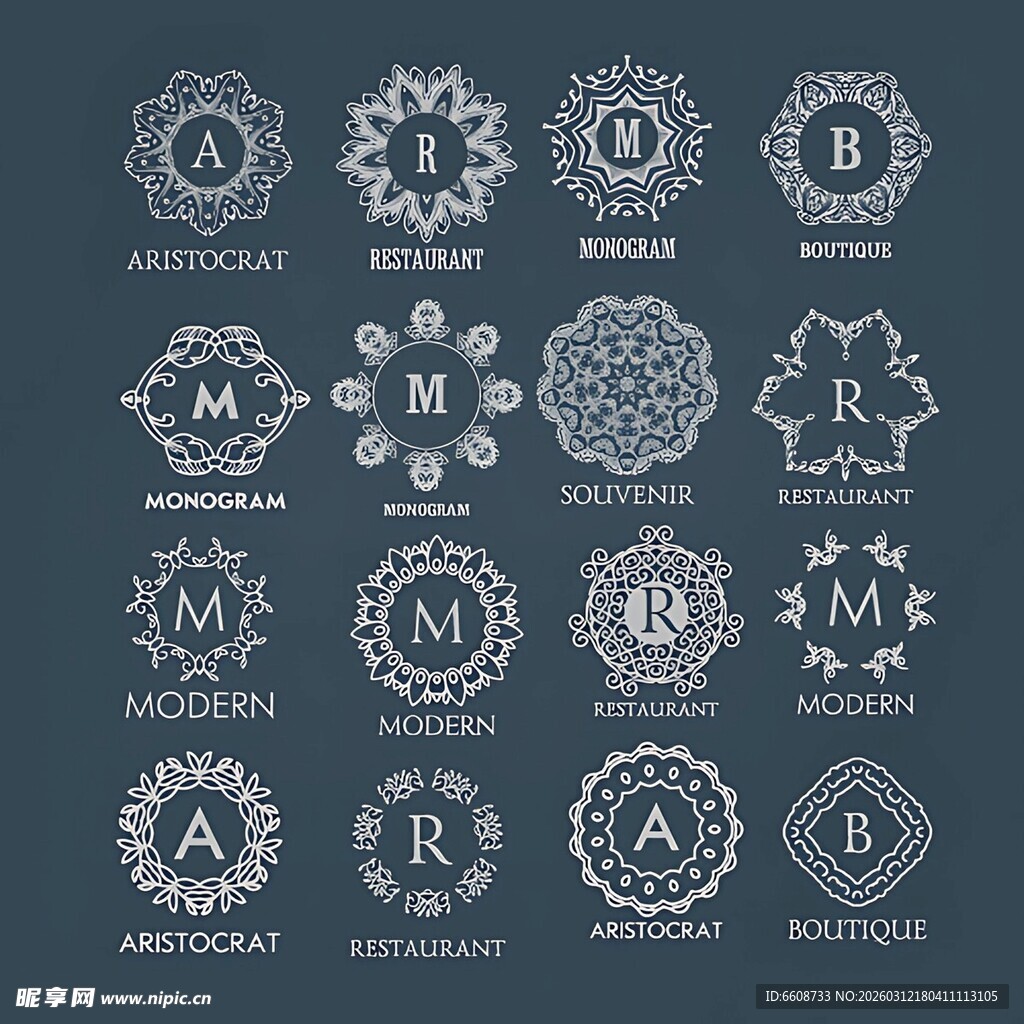 复古优雅字母徽标设计元素