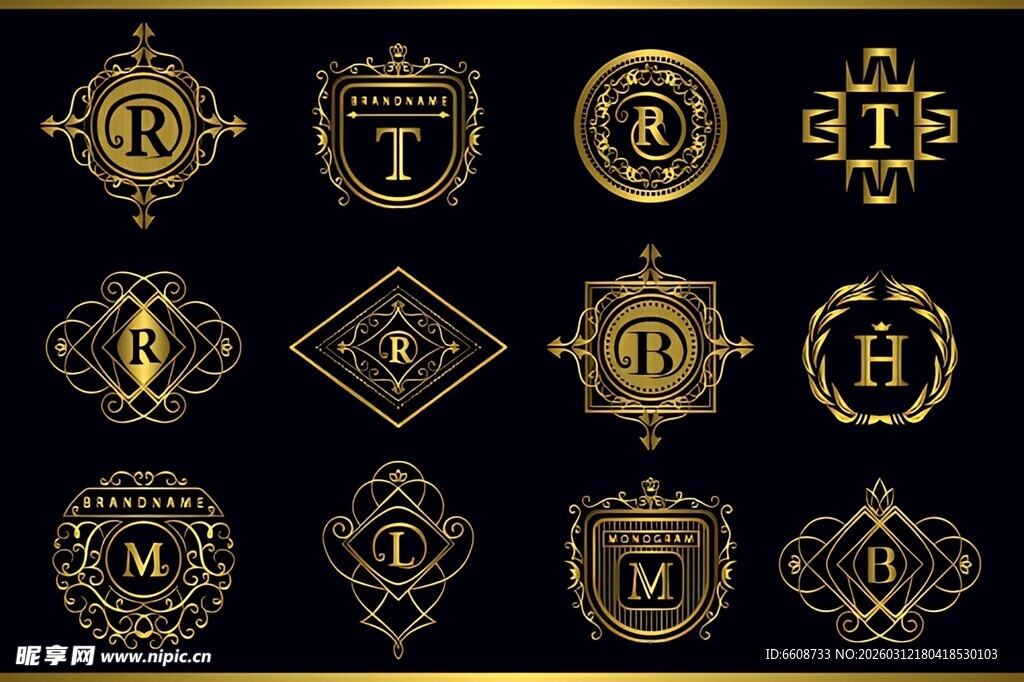 奢华金色复古徽标图案