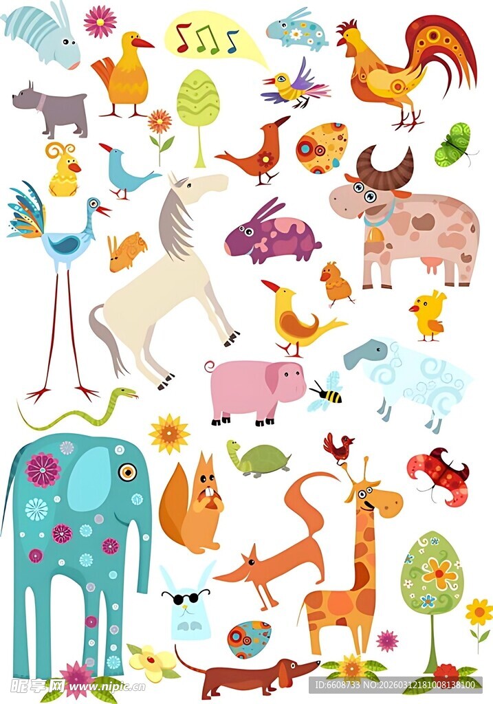 可爱多彩动物插画集合