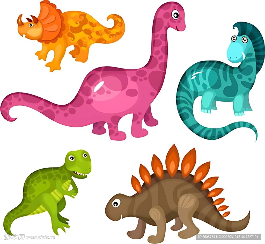 可爱多彩恐龙卡通形象