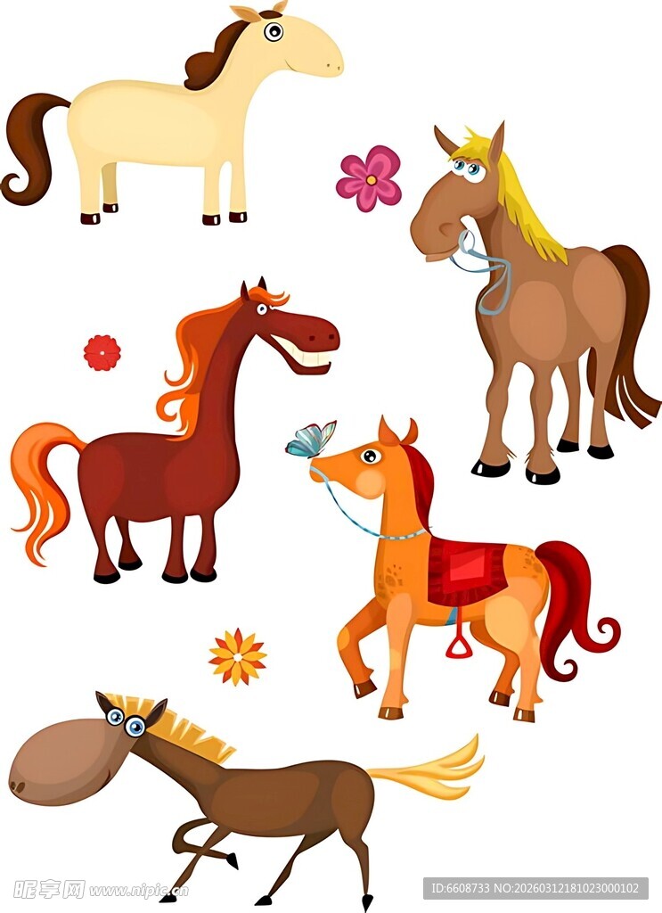可爱多彩卡通马集合