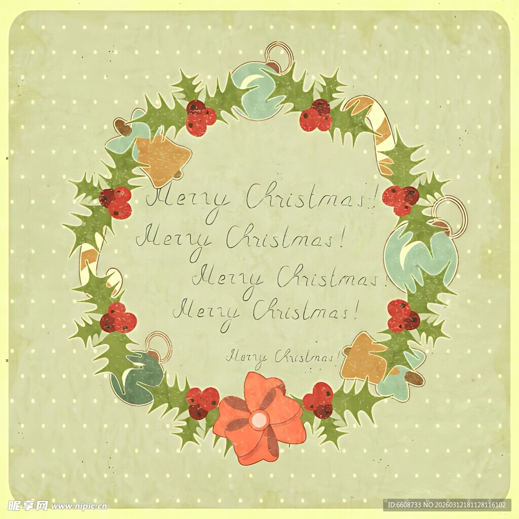 复古风圣诞花环装饰图案