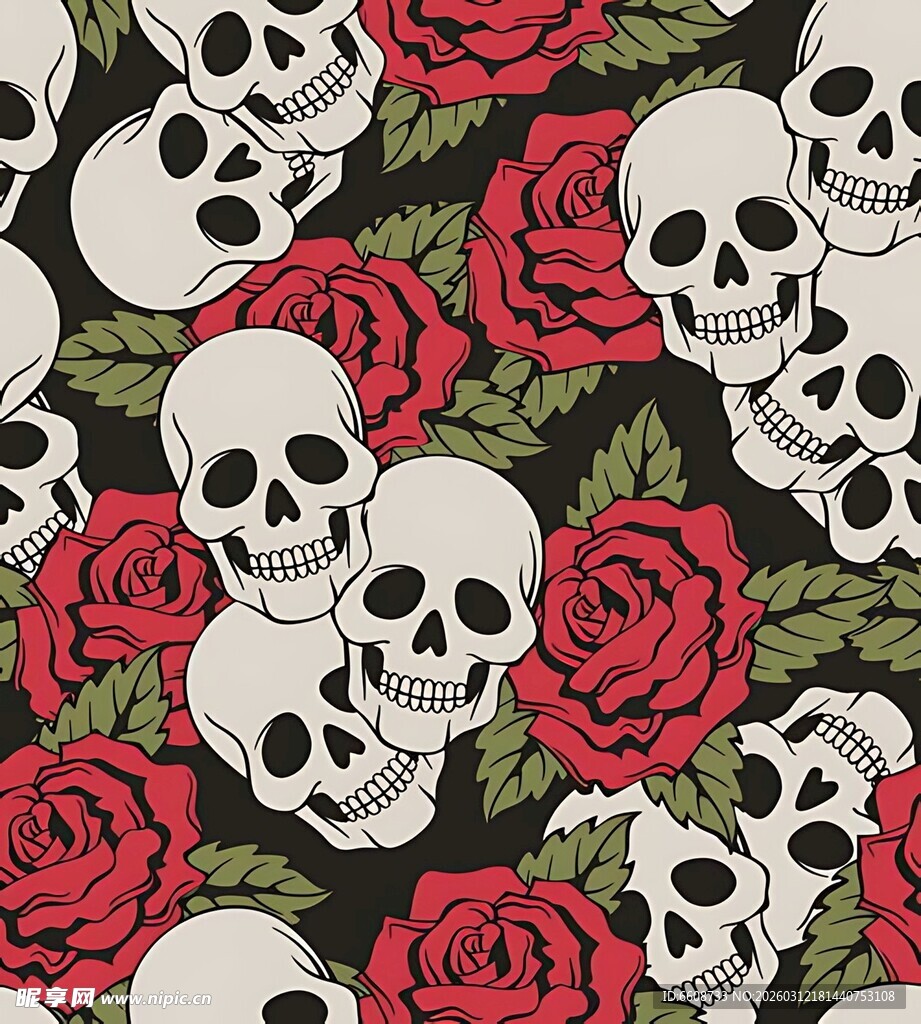 骷髅玫瑰图案暗黑风设计