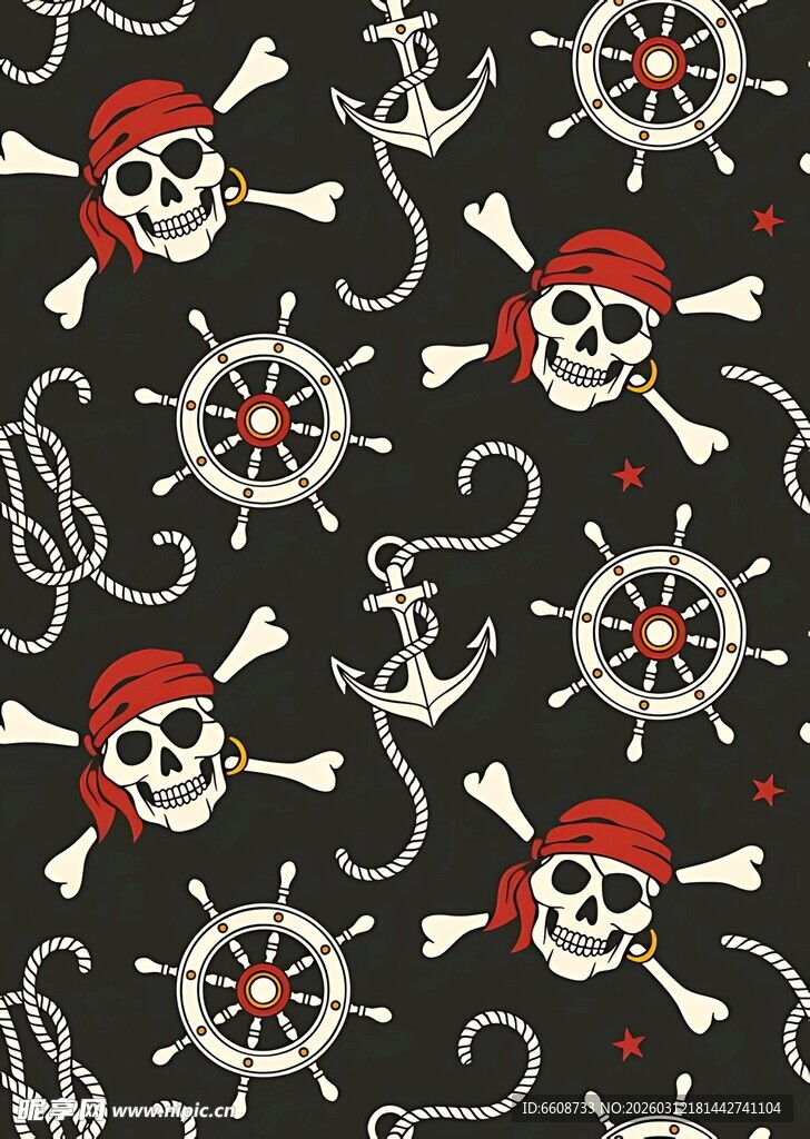 海盗主题无缝图案设计