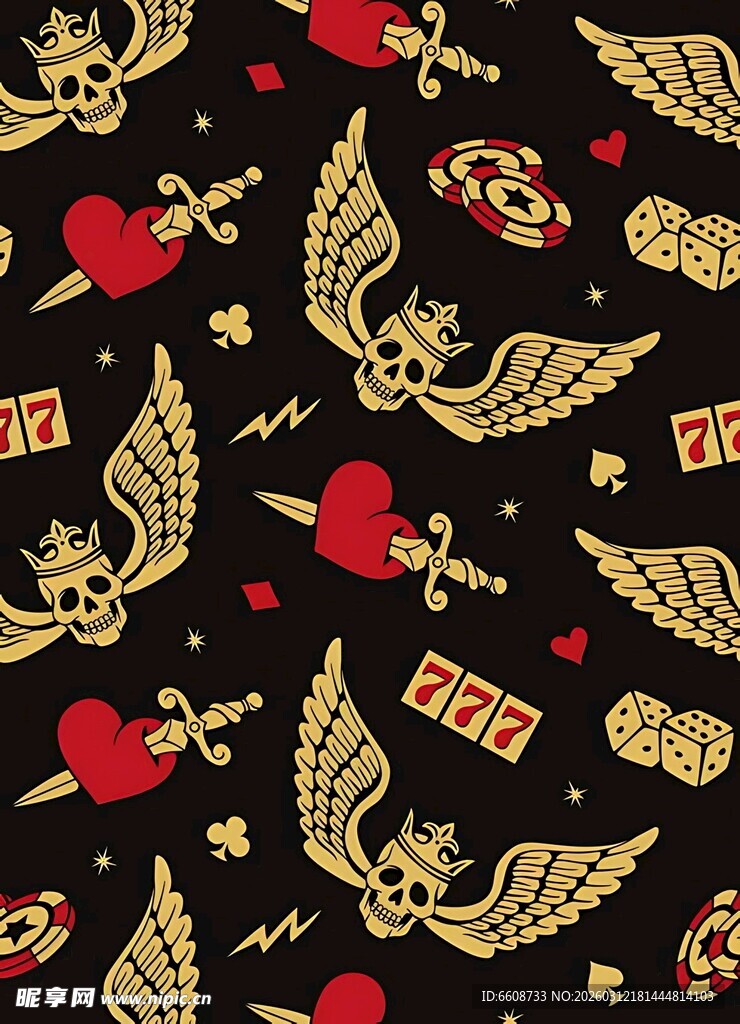 黑金翅膀爱心潮流图案