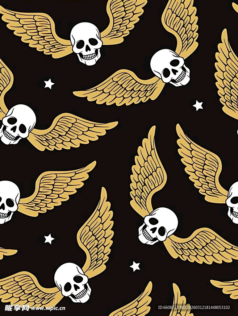 金色骷髅翅膀图案设计
