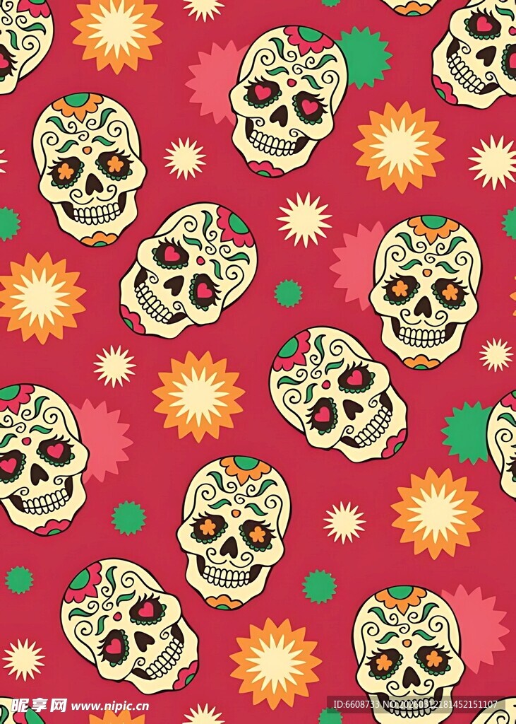 骷髅图案的喜庆红色背景