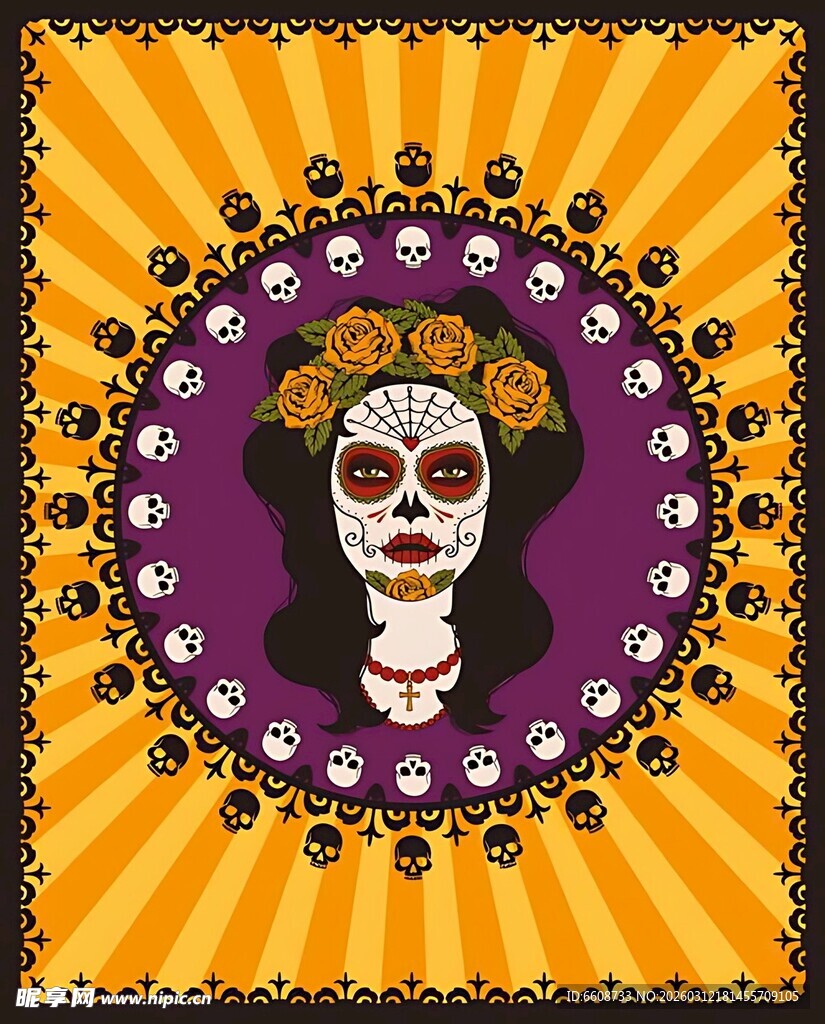 墨西哥亡灵节风格骷髅图案