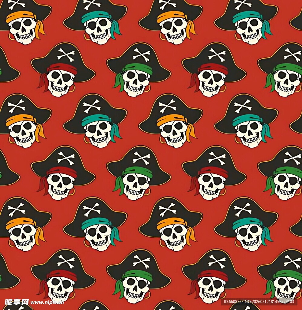 海盗骷髅头红色背景图案