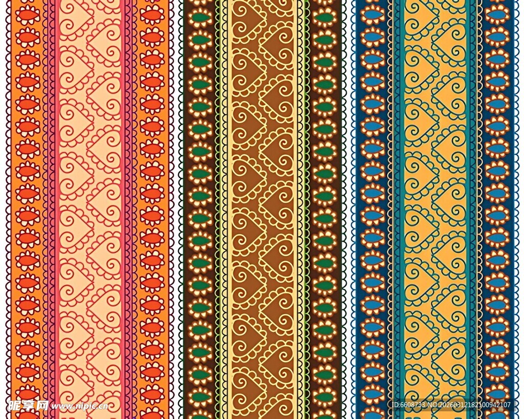 多彩复古花纹装饰条纹图案