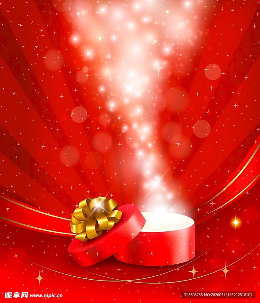 红色圣诞礼盒闪耀光芒