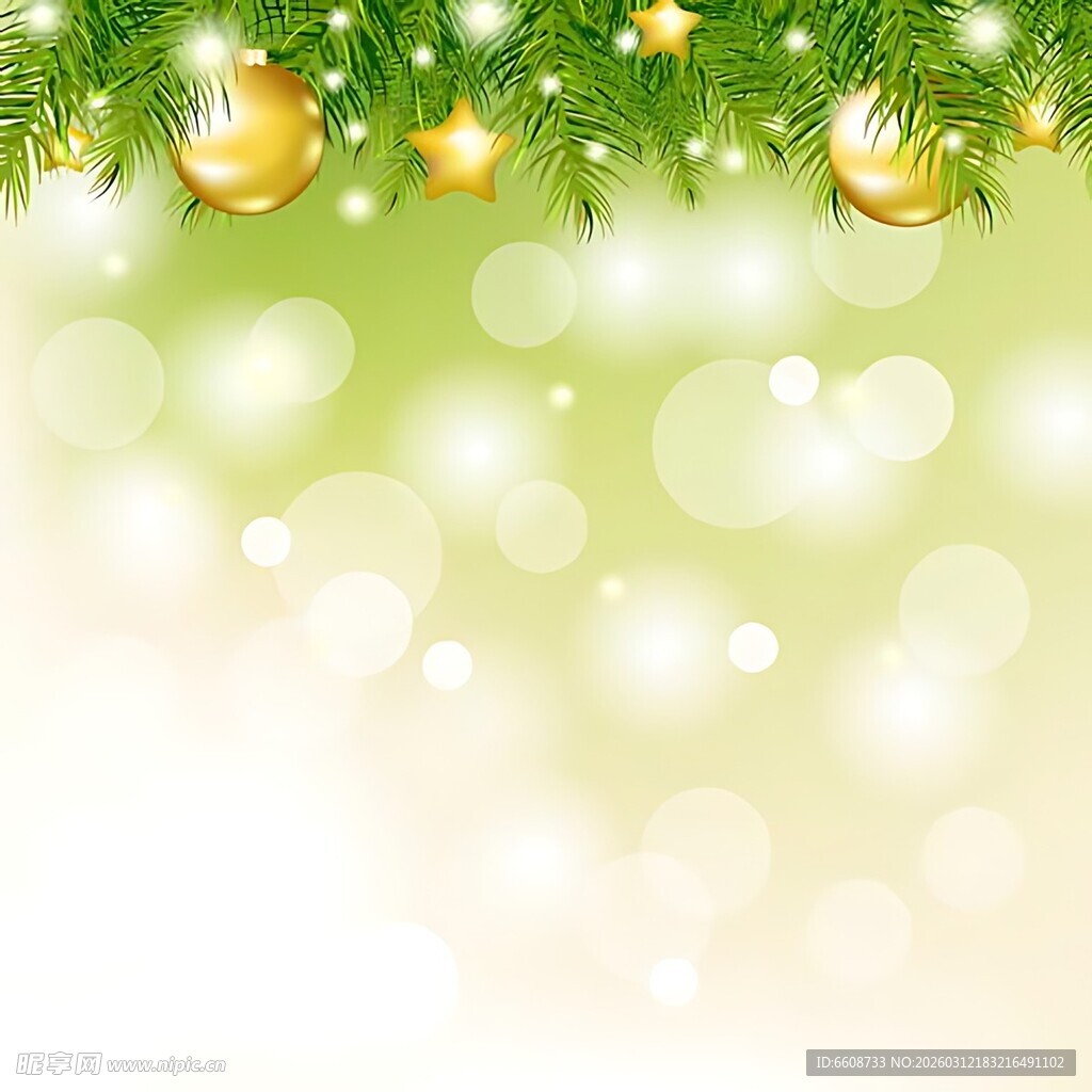 圣诞金饰松枝背景图