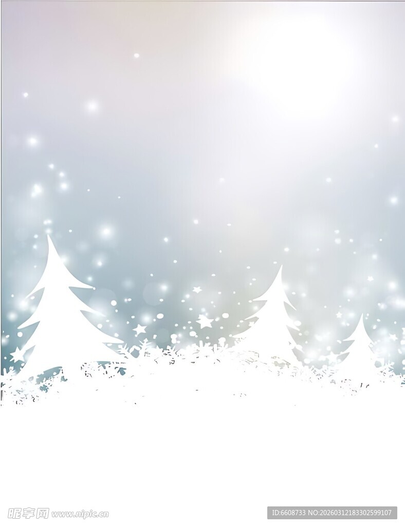 冬日雪景中的洁白松树