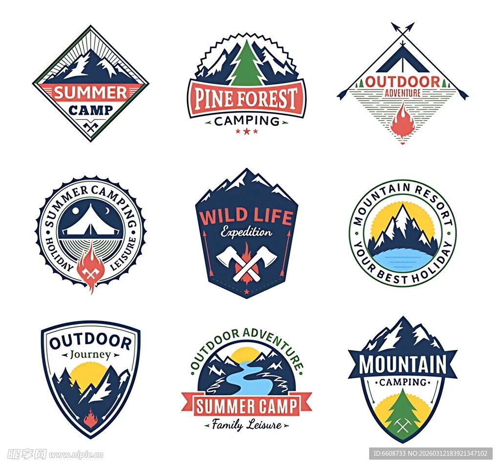 户外探险主题标志设计集合