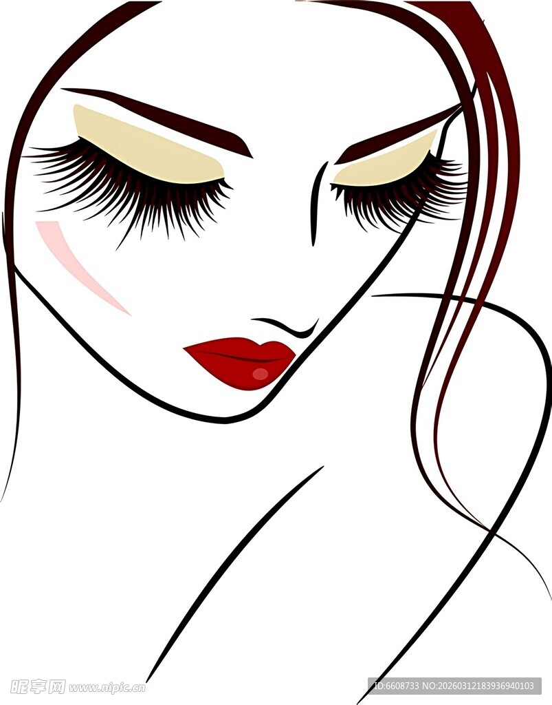优雅闭眼女性美妆插画