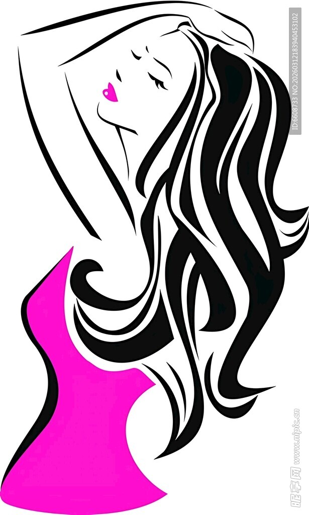 时尚长发女性优雅姿态