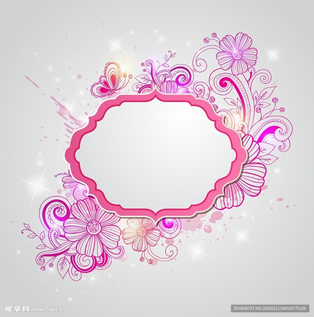 粉色梦幻花卉边框背景