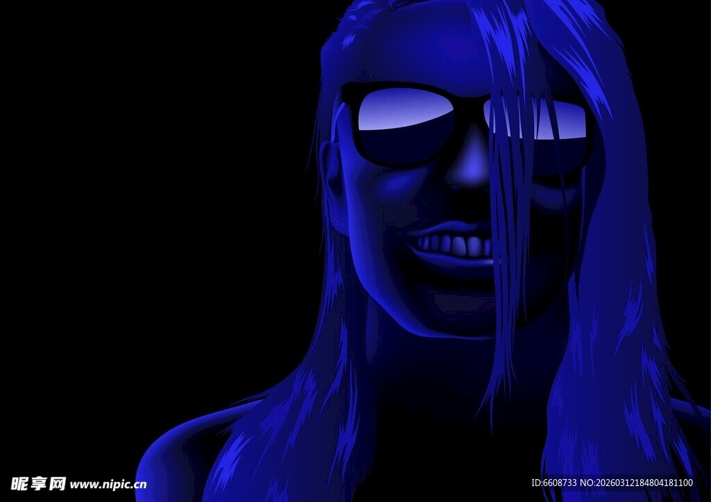 神秘蓝光下的诡异面容