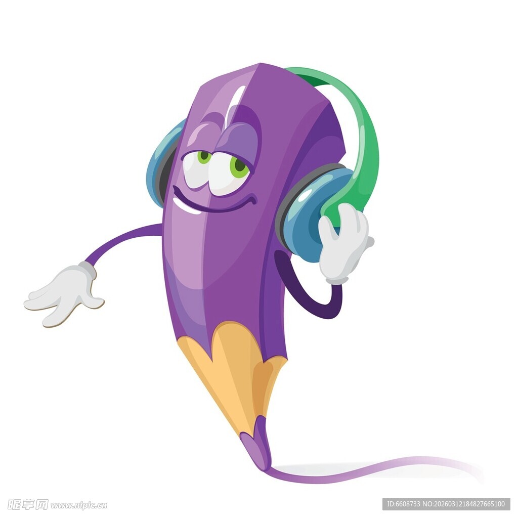 戴耳机的铅笔卡通形象