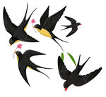 飞翔的燕子与花朵元素