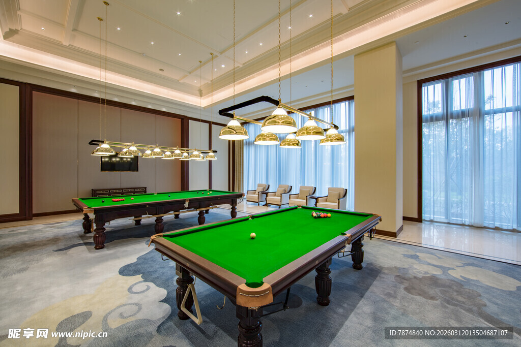 豪华室内台球桌场景展示