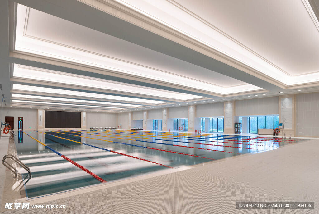 室内宽敞明亮的现代化泳池