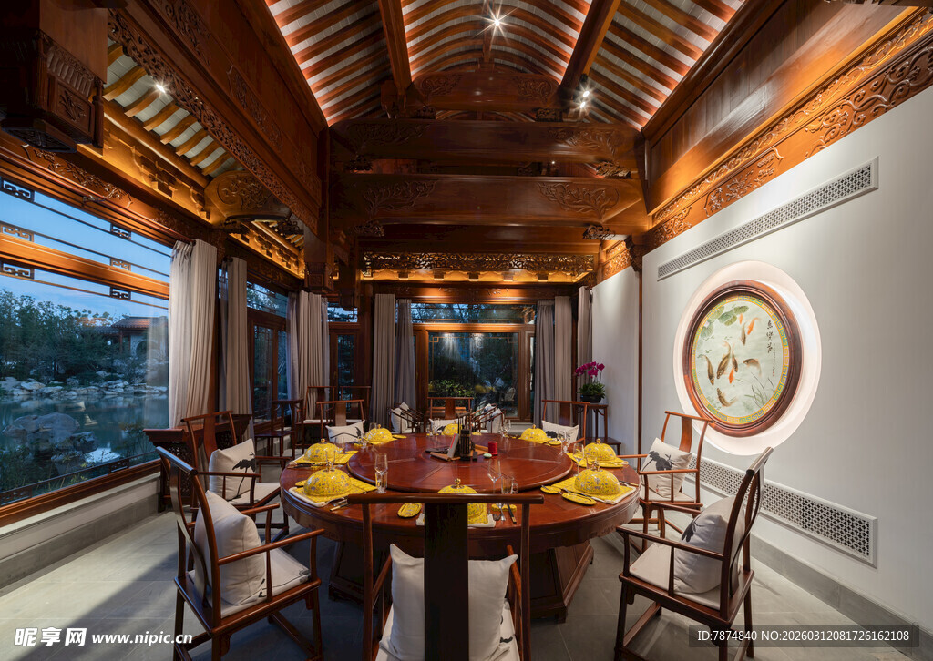 中式豪华餐厅室内优雅景致