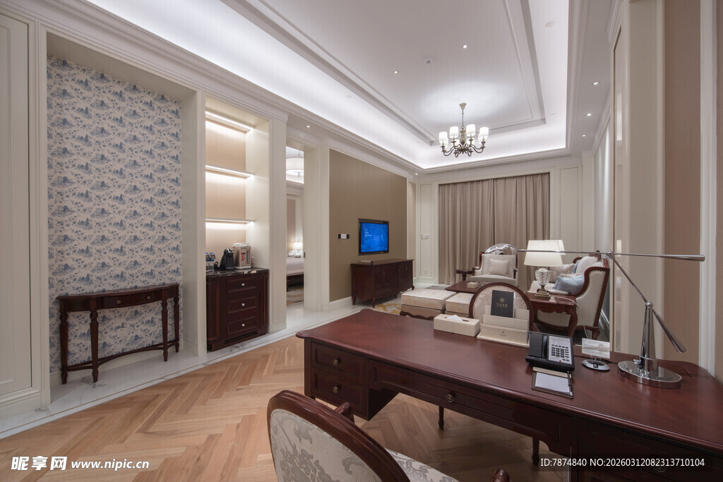 豪华典雅的室内书房场景