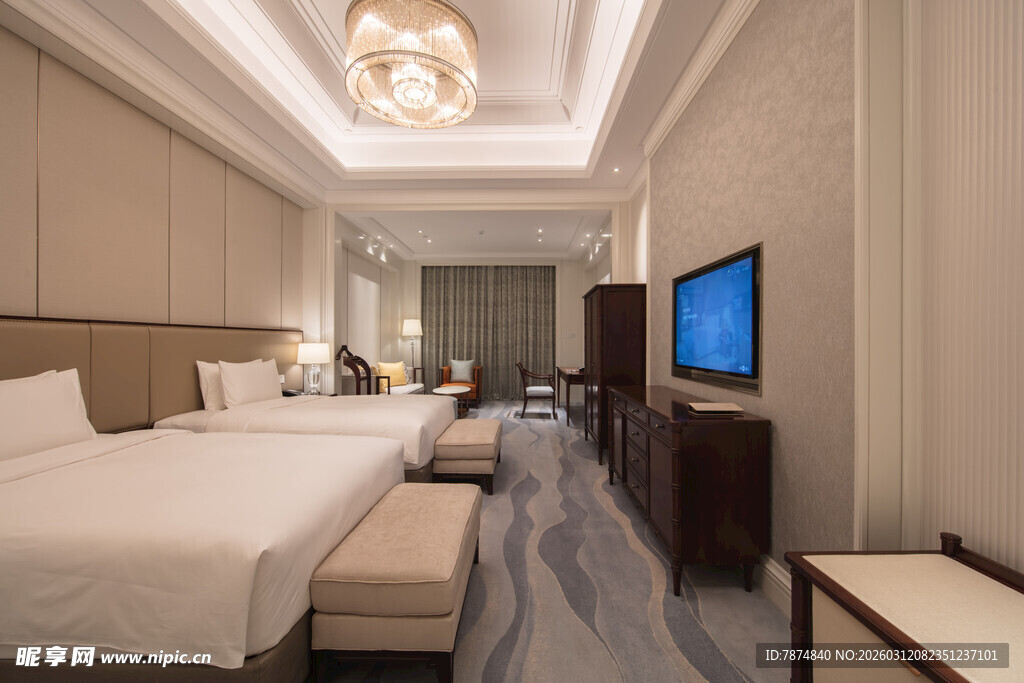 豪华双床酒店客房内景