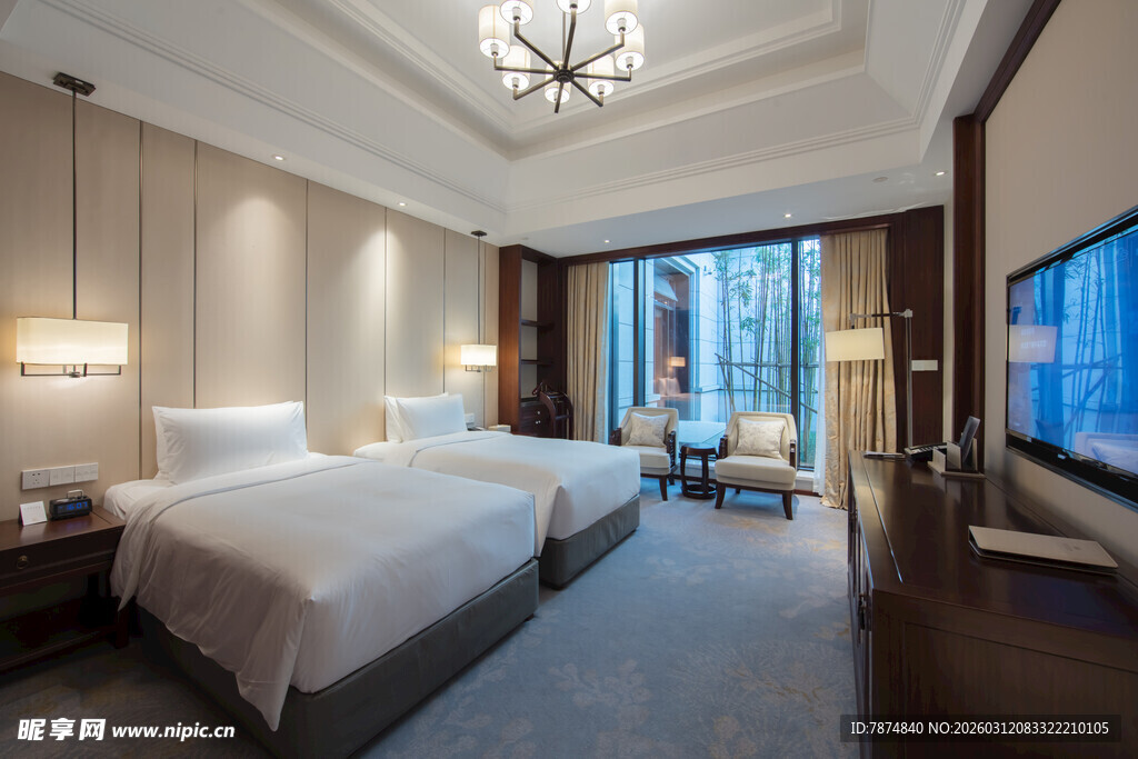 现代风格豪华双床酒店客房