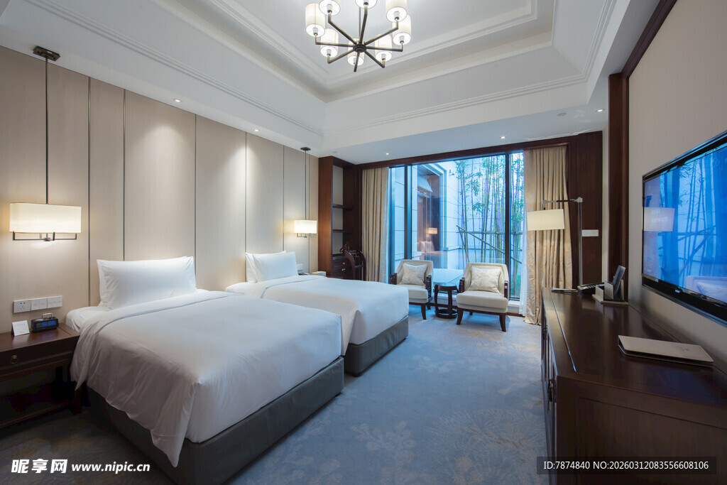 现代豪华双床酒店客房