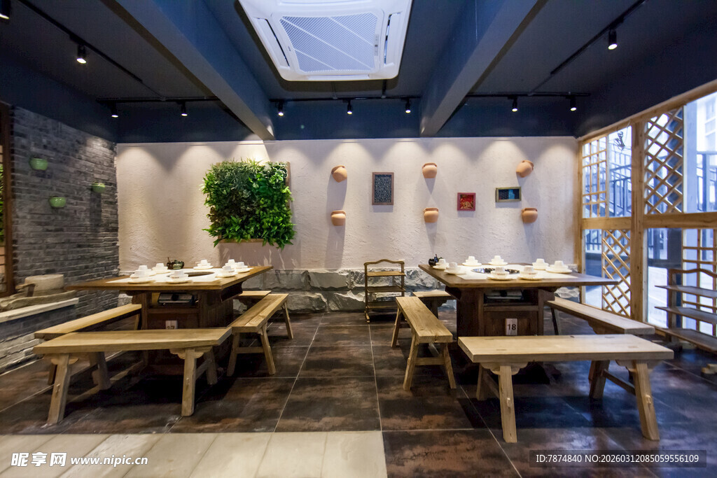 中式简约风餐厅室内场景