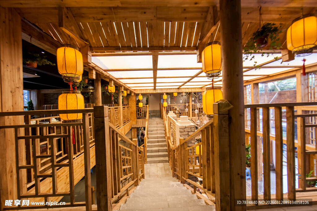 中式古风室内灯笼装饰场景