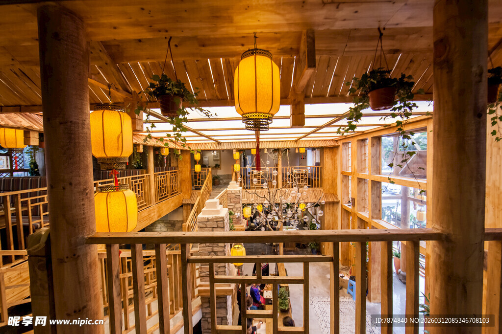 中式酒馆内景 灯笼装饰雅致