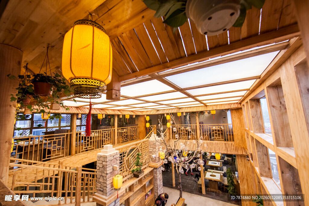 中式古风餐厅内部景致