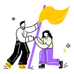 两人协作立旗瞬间