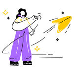 女孩发射纸飞机梦想启航