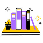 书架上的书籍与绿植装饰