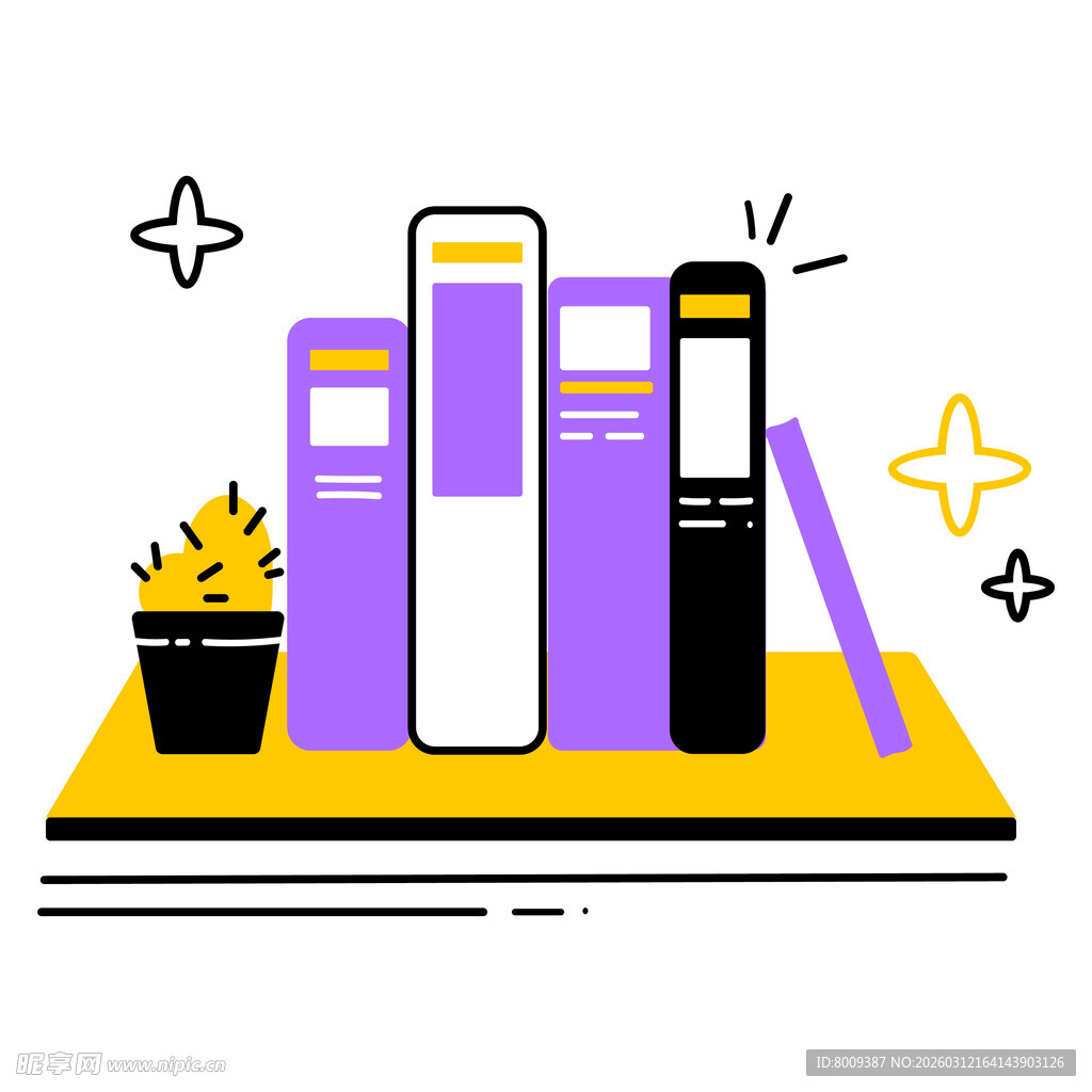 书架上的书籍与绿植装饰