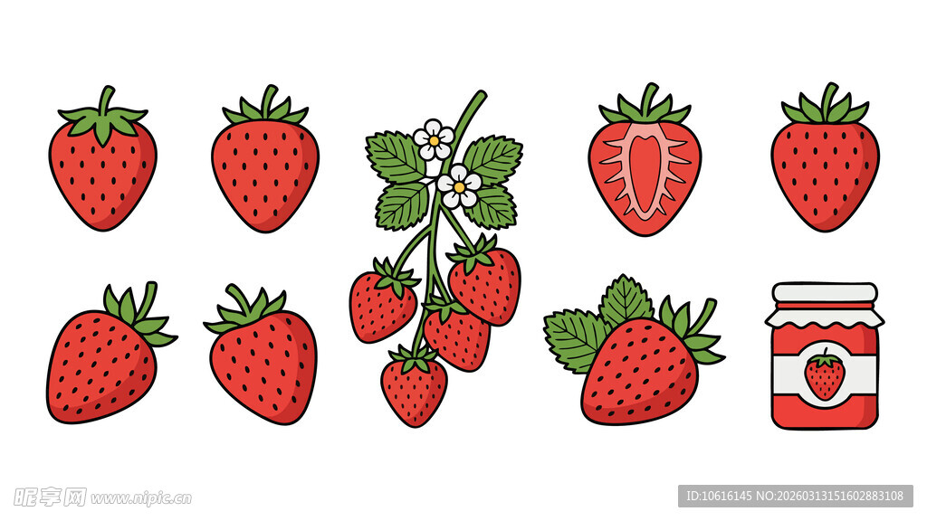 手绘草莓及草莓酱元素