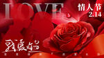 情人节玫瑰花红色穿衣横板海报