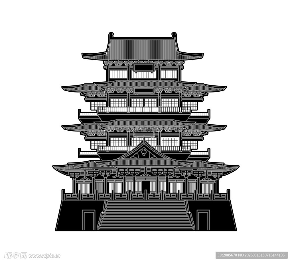 中式多层古建筑塔楼