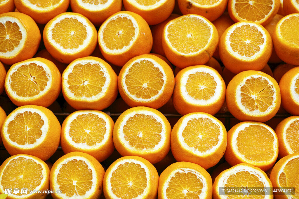 满屏鲜橙切片特写