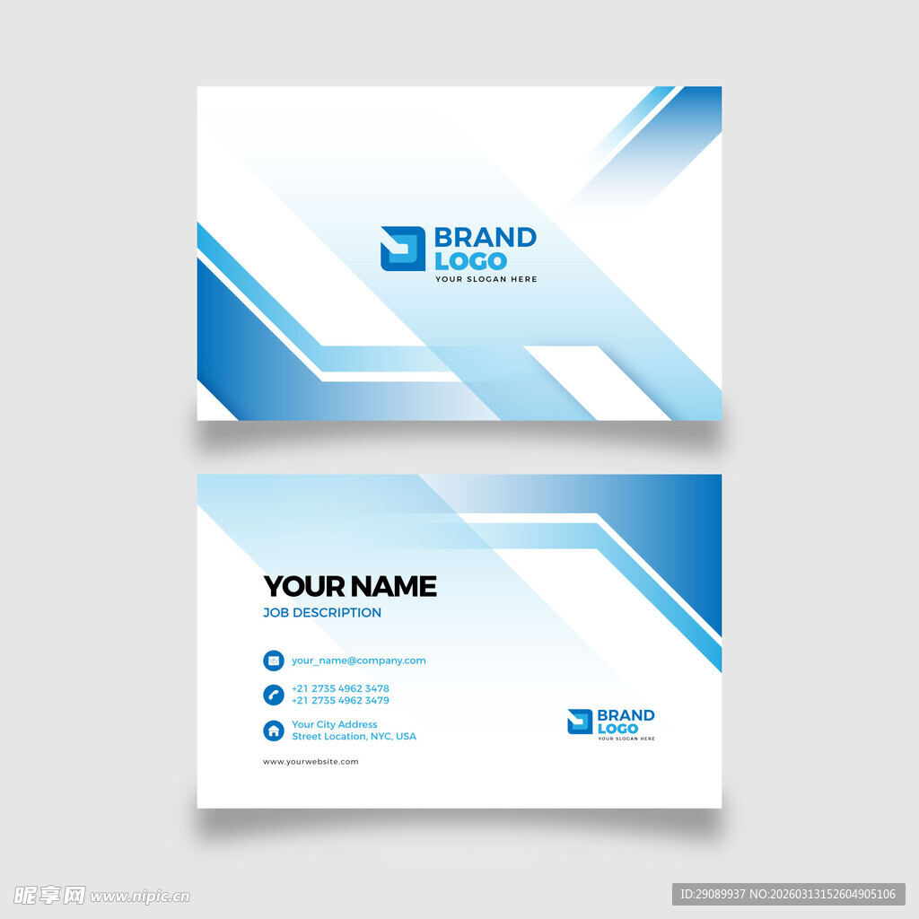 蓝白简约商务名片设计