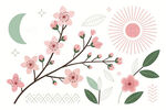 春日花卉枝叶装饰图案