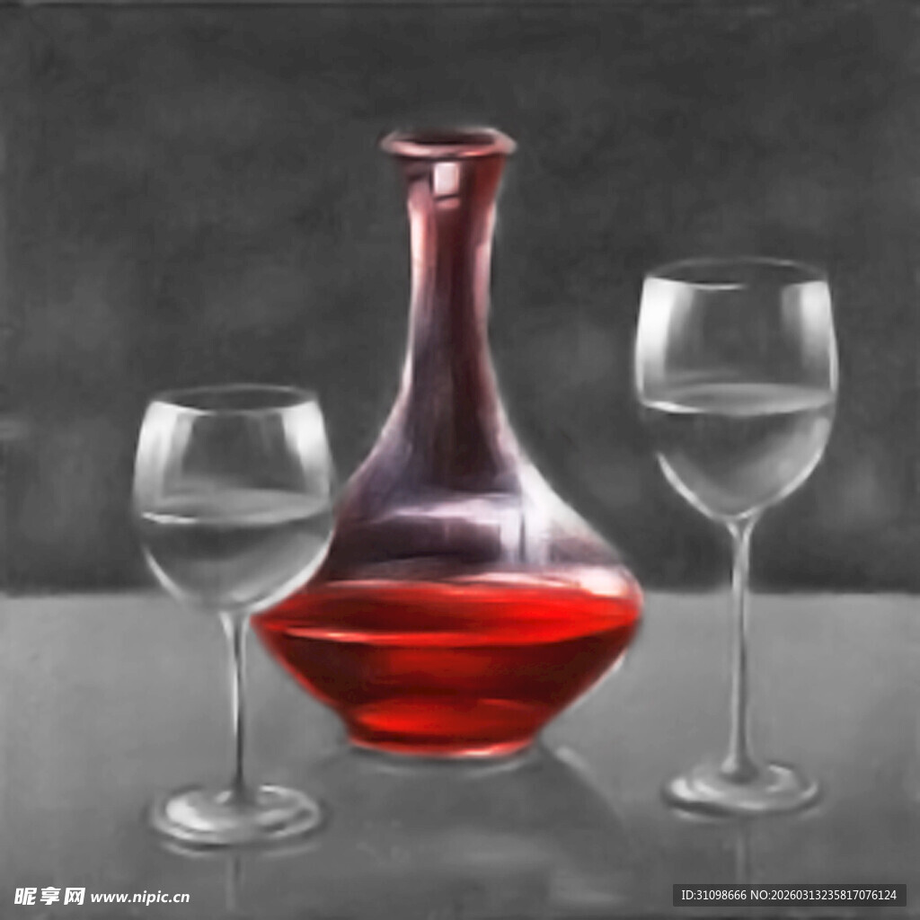 优雅红酒瓶与酒杯静物图