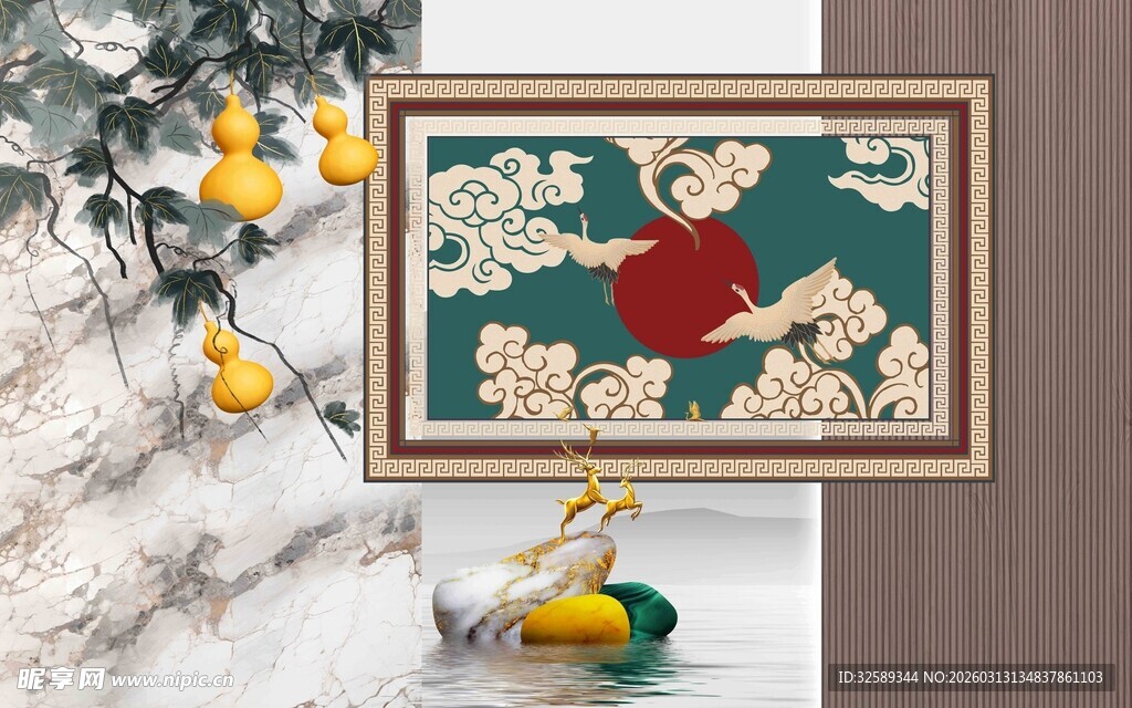 中式风装饰画与周边摆件